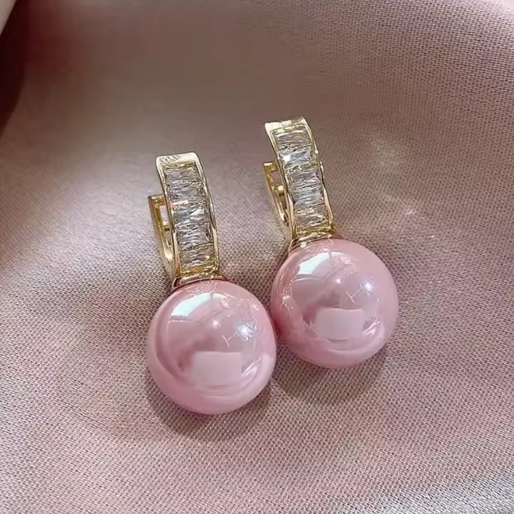 Royal Pink Pearl Statement Earrings 18K Gold & Brilliant Crystals